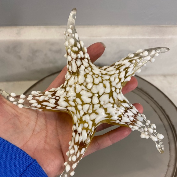 Amber Hand Blown Textured Glass Starfish Paperweight Sculpture 6.5 Inch - Picture 4 of 8